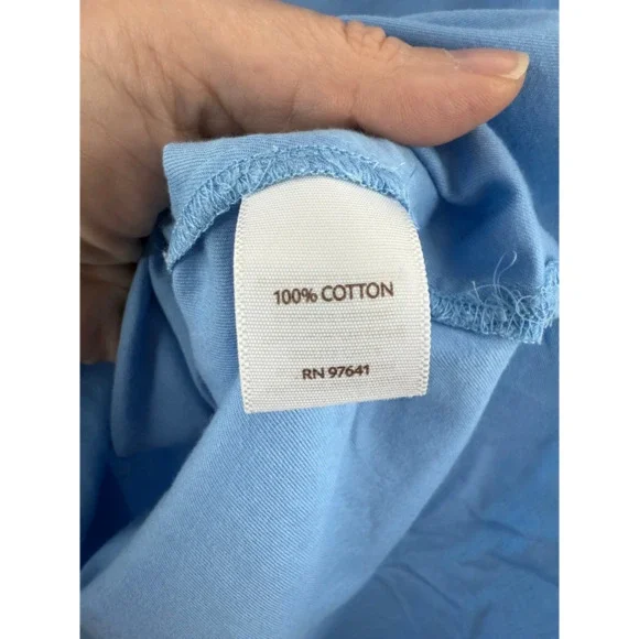 J Jill Blue Cotton Long Roll Up Sleeve V Neck Top Sz M Beachy Comfy Lagenlook - Picture 11 of 12